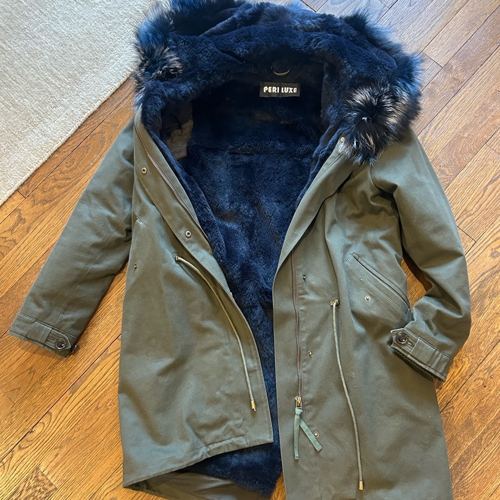 Peri Luxe Green Parka with Faux Fur Lining